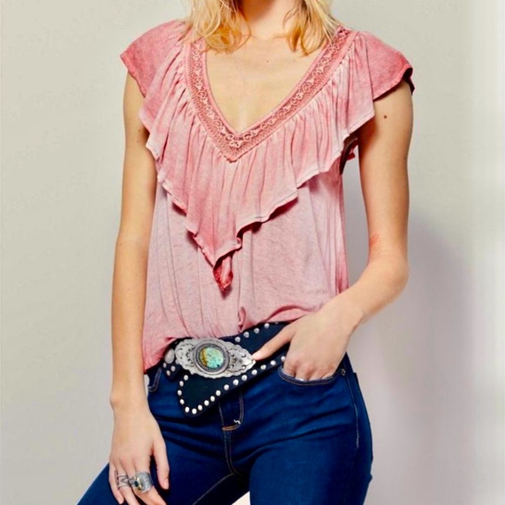Free People Pink Short Sleeve Top